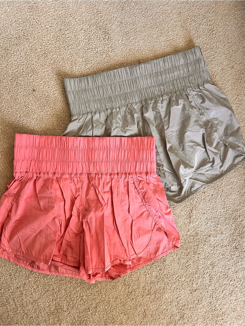 pink and grey athletic shorts